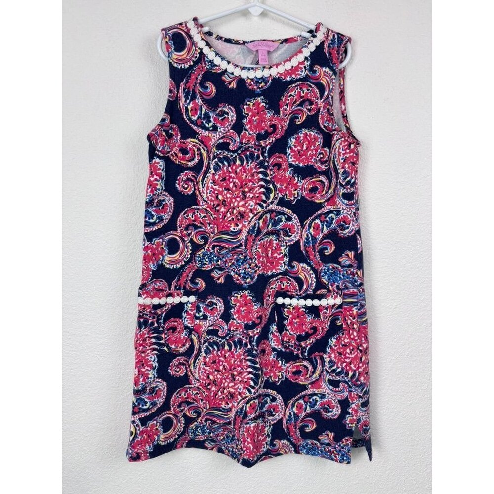 Lilly Pulitzer girls large 8-10 navy pink patterned sleeveless knit dress casual